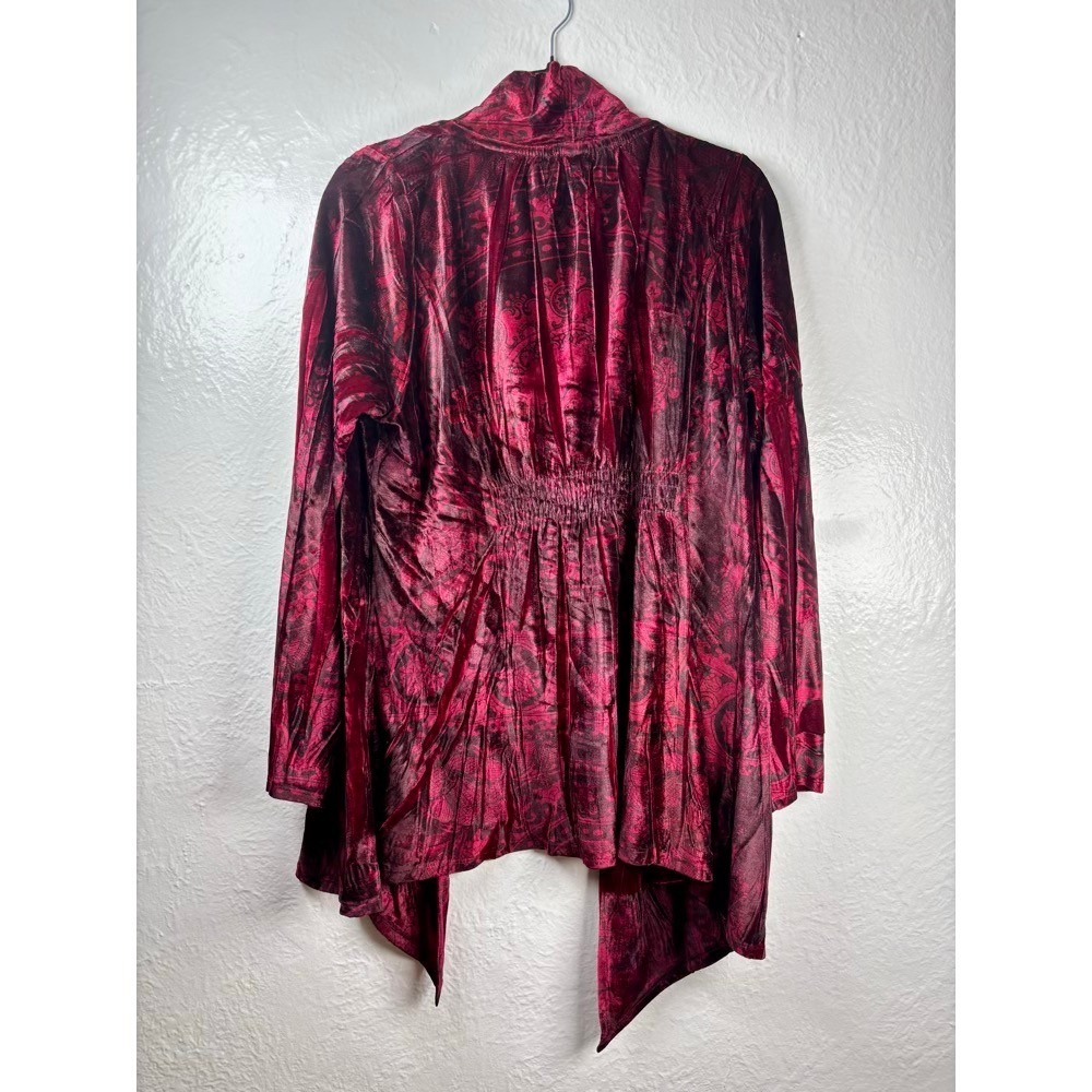 Velvet Cardigan Womens 1X Burgundy Burnout Paisley Witchy Whimsigoth Romantic - Picture 2 of 14